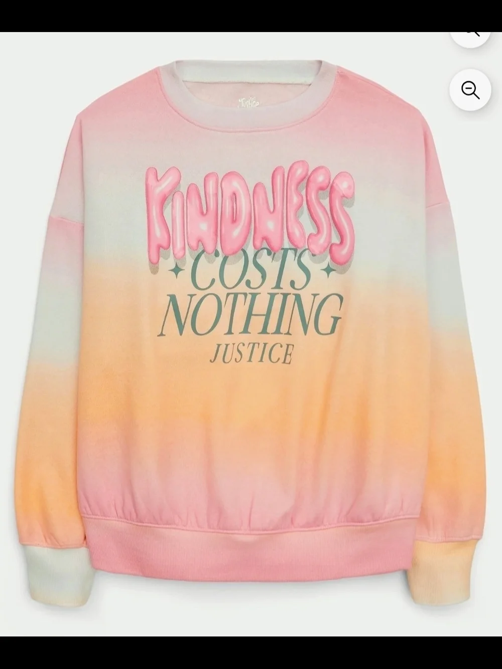 Justice Girls Ombre Fleece Crewneck Pullover Sweatshirt Kindness 12/14 L